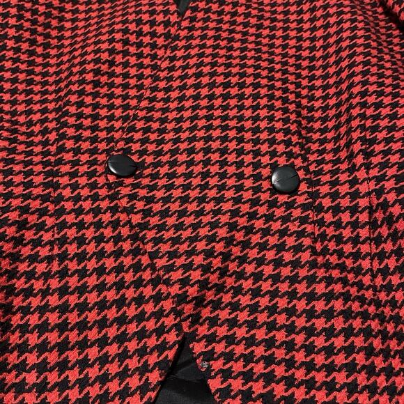 D’Angelo Women 10 Blazer Wool Houndstooth Lined V-Neck Black Red VTG - Picture 3 of 13